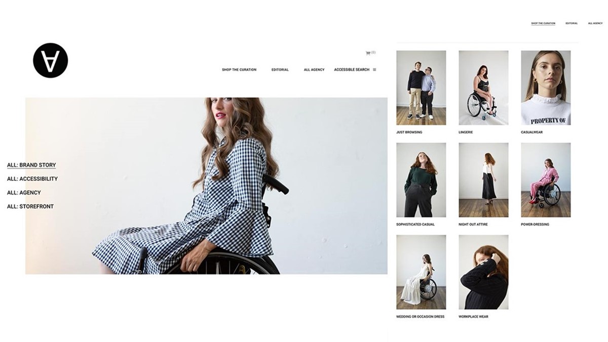The homepage of All is for All featuring model Sophia Malthus.